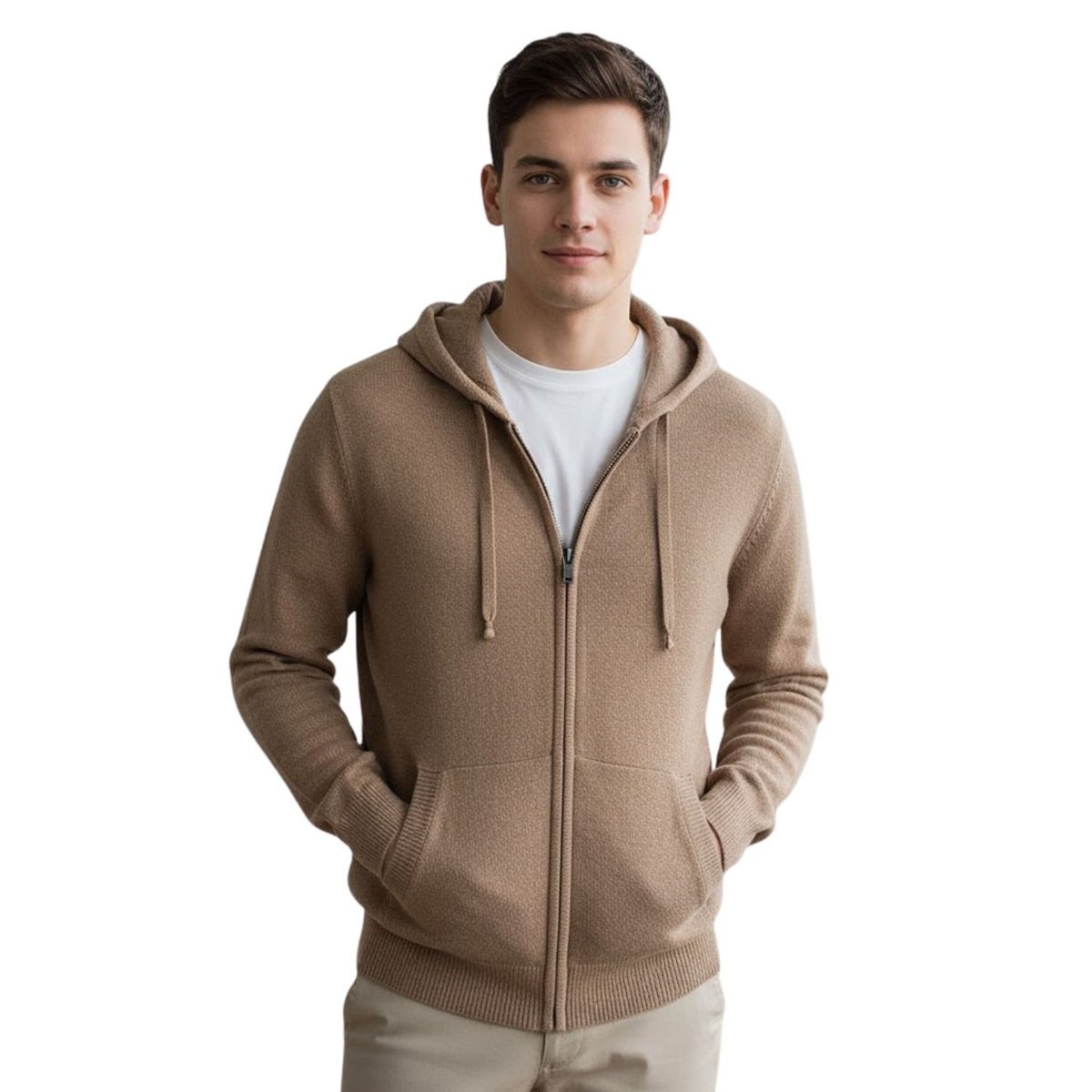 Sweter męski Markup Cappuccio wełniany rozsuwany z kapturem-L