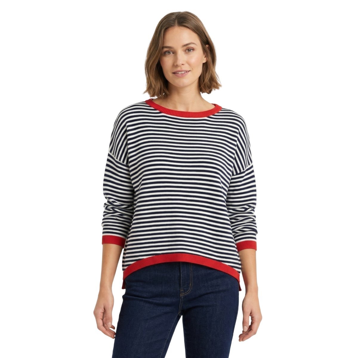 Damska Bluzka z Długim Rękawem Longsleeve w Paski Bawełna Biały Czarny XL