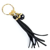 Breloki - Brelok z kamieniem onyks i z chwostem, zamsz syntetyczny, złoty / JG. Projekt - miniaturka - grafika 1