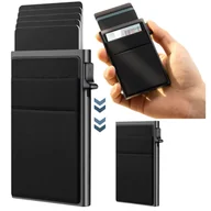 Portfele - PORTFEL MĘSKI CZARNY ETUI NA KARTY KREDYTOWE PRZYCISK DO WYSUWANIA KART - miniaturka - grafika 1