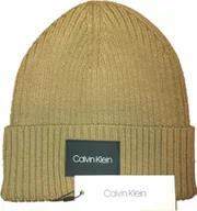 Czapki męskie - Czapka Zimowa Calvin Klein Z Gumowym Logo Camelowa - miniaturka - grafika 1