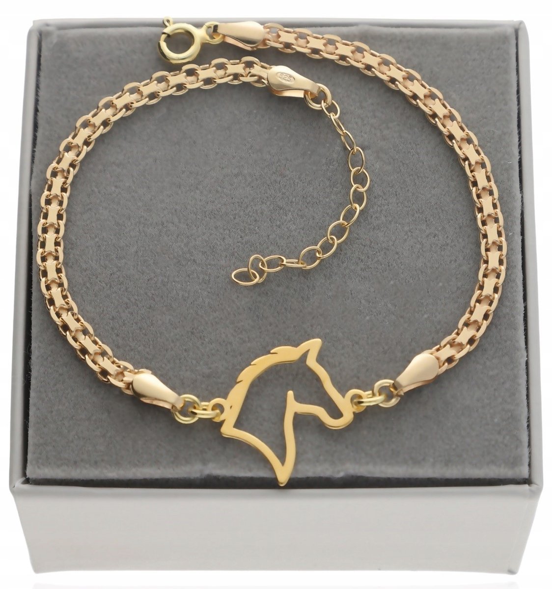 Złota szeroka bransoletka koń konik z konikiem srebro 925 pozłacana