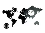 Zegary - Modern Clock Zegar ścienny MODERN CLOCK World Black&Mirror, czarny, 42x70 cm - miniaturka - grafika 1