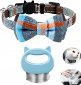 Obroże dla kotów - Obroża dla kota z kokardką i dzwoneczkiem i szczotka do czesania - miniaturka - grafika 1