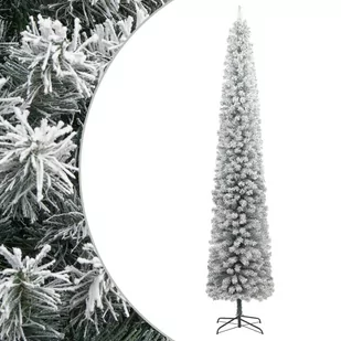vidaXL Smukła choinka na stojaku, pokryta śniegiem, 300 cm, PVC - Choinki - miniaturka - grafika 1