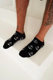 Stopki męskie bawełniane czarne z białymi kotwicami Milena - Skarpetki męskie - miniaturka - grafika 1