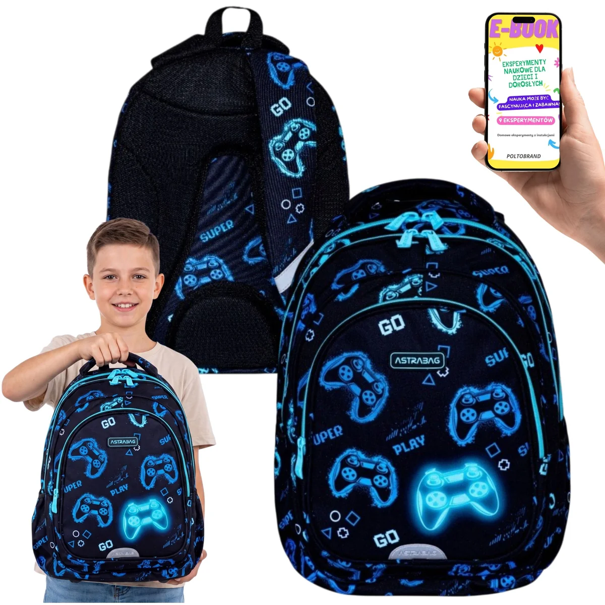 Plecak Szkolny 27L Astrabag Go Playing 3 Komory dla Chłopaka + E-BOOK