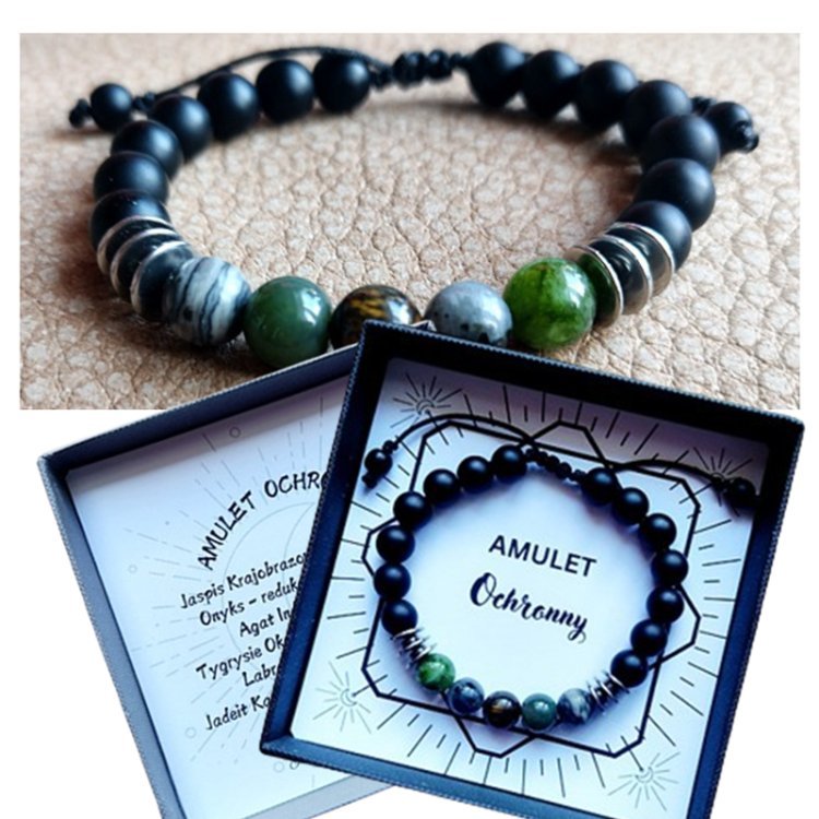 MĘSKA BRANSOLETKA OCHRONNA AMULET Kamienie Naturalne Regulowana /GiovanniDivine