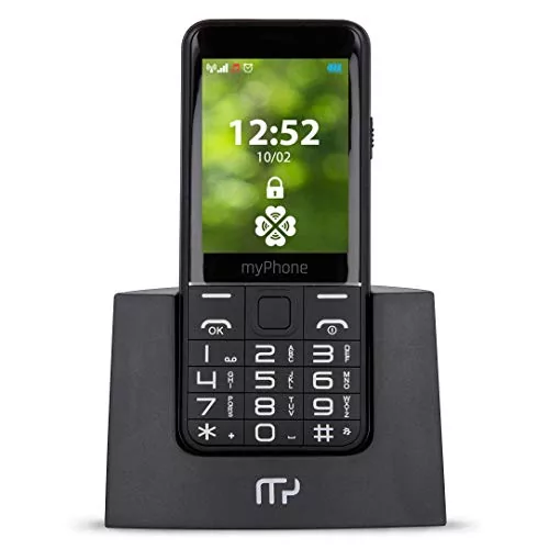myPhone Halo Q+ 4family telefon dla seniora ze stacją ładującą, duży wyświetlacz 2,8 cala, mocna bateria 1400 mAh, aparat 2Mpx, duże klawisze, fotokontakty, 3G, przycisk SOS, latarka, dual SIM