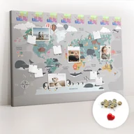 Tablice i flipcharty - Tablica Korkowa XXL - 100x140 cm - Kreskówkowa mapa + Metaliczne Pinezki - miniaturka - grafika 1