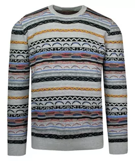 Swetry męskie - Sweter Szary z Okrągłym Dekoltem, Wzór Geometryczny, Męski, U-neck -YAMAK - Yamak - grafika 1