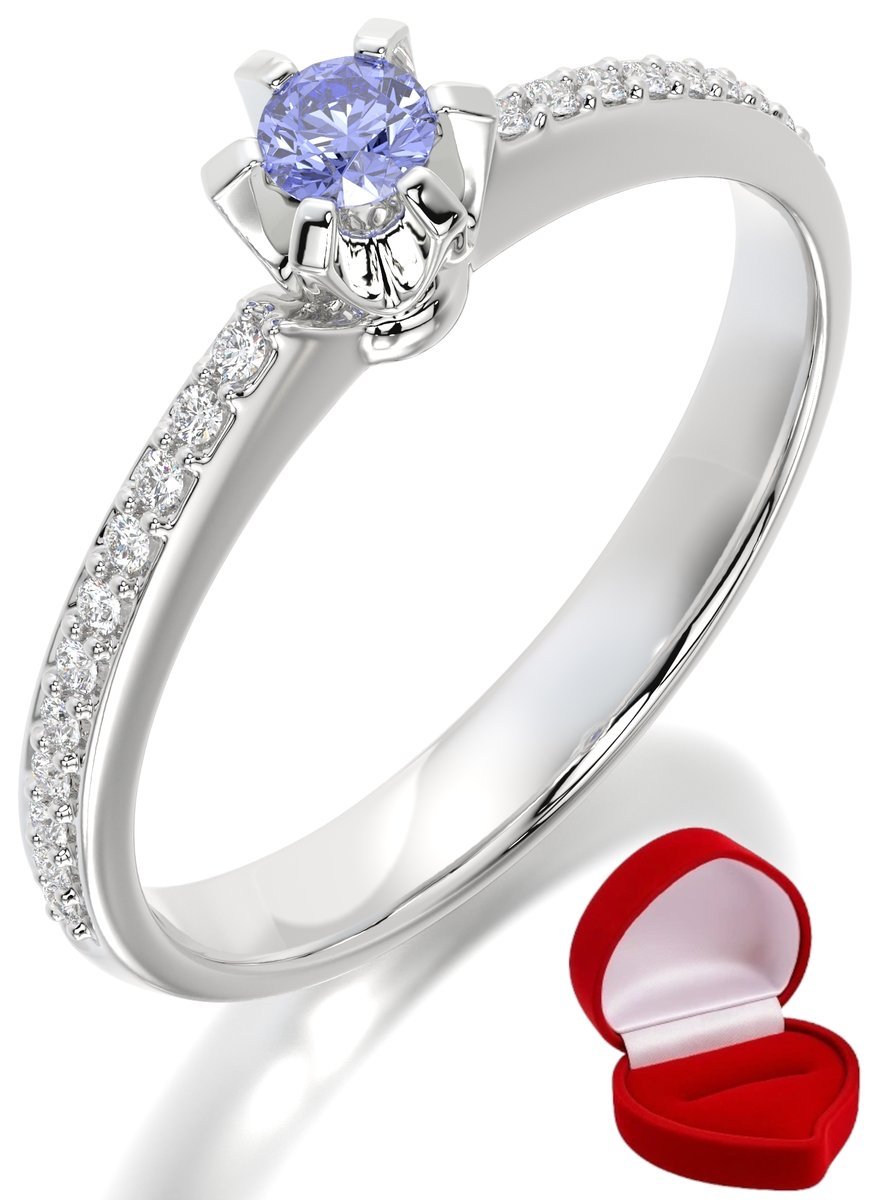 ZŁOTY PIERŚCIONEK ZARĘCZYNOWY 585 14k SZAFIR 0,09 ct BIAŁE ZŁOTO R18