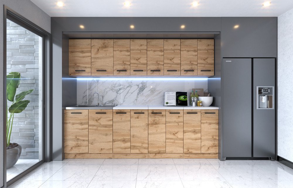 Meble Kuchenne Drewniane Roma 2.8m Kuchnia Nowoczesna Modułowa Dąb Wotan