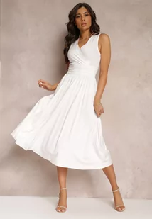 Biała Sukienka z Kopertowym Dekoltem i Plisowanym Dołem Anamarie - Sukienki - miniaturka - grafika 1