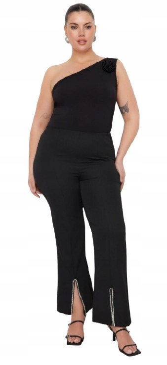 TRENDYOL CZARNE SPODNIE CASUAL Z ROZCIĘCIAMI DŁUGIE PLUS SIZE 46 5BA