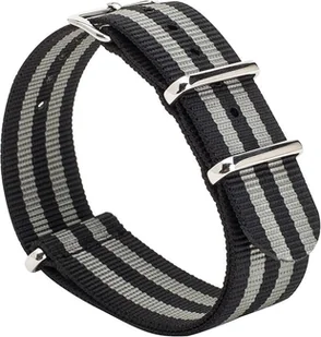 PASEK DO ZEGARKA CZARNO-SZARY NATO NYLON UNIWERSALNY SREBRNA KLAMRA 22mm - Akcesoria do zegarków - miniaturka - grafika 1
