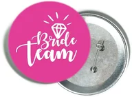 Wieczór panieński i kawalerski - Przypinka różowa z białym napisem Bride Team i diamentem - miniaturka - grafika 1