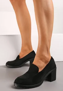 Czarne Półbuty na Słupku i Niskiej Platformie w Stylu Mokasynów Molana - Półbuty damskie - miniaturka - grafika 1