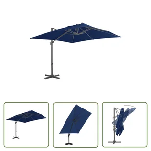 The Living Store Parasol wiszący z aluminiowym słupkiem - 3x3 m - niebieski - Parasol Wiszący - Parasole ogrodowe - miniaturka - grafika 1