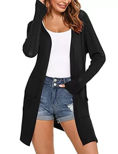 Swetry damskie - Irevial Damskie luźne, luźne kurtki z długim rękawem, kardigan, długie, cienkie, bolerko, z długim rękawem, lekkie letnie kardigan, elegancka kurtka na ramię, na co dzień, czarny, L - grafika 1
