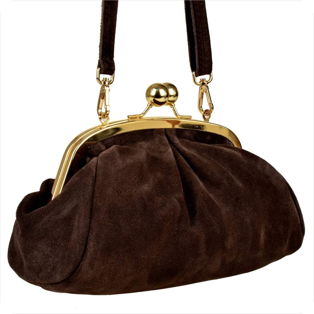 Borse In Pelle mała torebka retro skóra nat zamszowa czekolada brąz