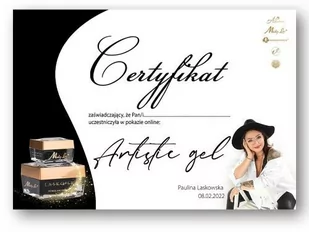 Certyfikat ze szkolenia online Artistic gel By Paulina Laskowska wersja Drukowana - Pozostałe akcesoria kosmetyczne - miniaturka - grafika 1