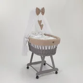 Łóżeczka i kojce - Wiklinowy kosz Mojżesza LENA szary z pościelą wafelkową beżową - safari. - miniaturka - grafika 1