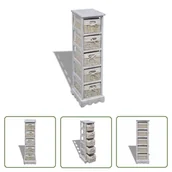 Szafy i regały magazynowe - The Living Store Szafka drewniana z 5 wyplatanymi koszykami - biała - Regał Do Przechowywania - miniaturka - grafika 1