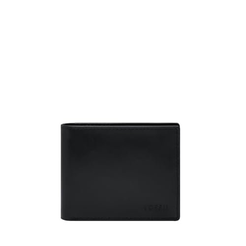 Fossil Derrick Bi-Fold portfel męski z akcesoriami podróżnymi, czarny, czarny, S