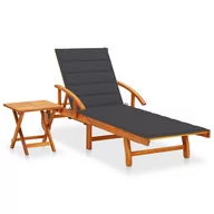 Leżaki ogrodowe - vidaXL Lumarko Ogrodowy leżak ze stolikiem i poduszką, lite drewno akacjowe 3061617 - miniaturka - grafika 1