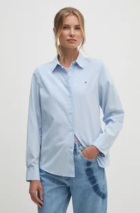 Tommy Hilfiger koszula bawełniana damska kolor niebieski regular z kołnierzykiem klasycznym - Koszule damskie - miniaturka - grafika 1