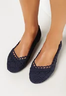 Baleriny - Granatowe Koronkowe Balerinki Wsuwane Treada - miniaturka - grafika 1