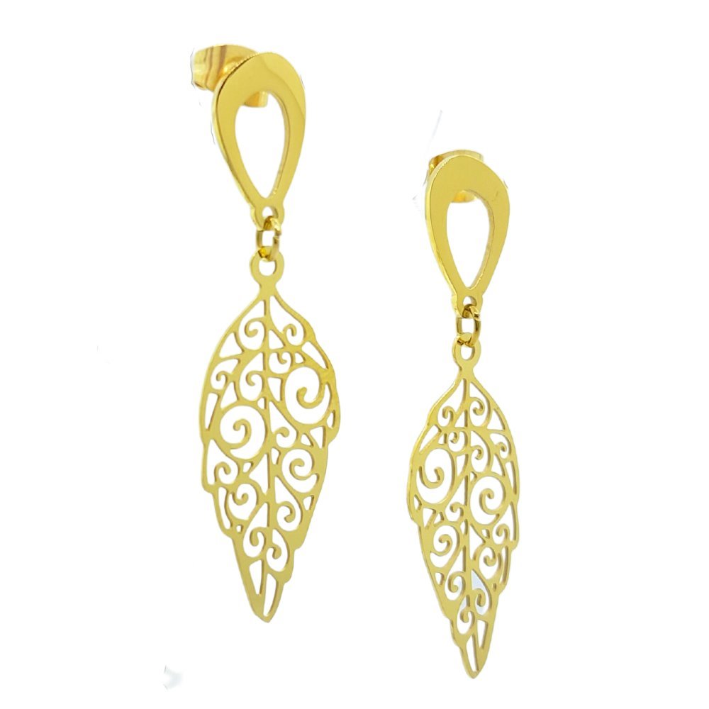 Kolczyki wiszące ażurowe boho - Pozłacana stal chirurgiczna
