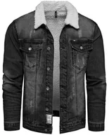 Kurtki męskie - Kurtka męska jeansowa z futrem czarna Recea - S - miniaturka - grafika 1