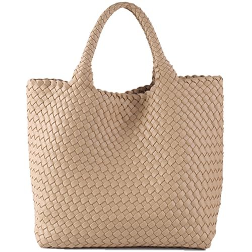JINMANXUE Fashion Woven Bag Shopper Bag Travel Handbags and Purses Women Tote Bag Large Capacity Shoulder Bags (Apricot)