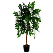 Sztuczne drzewka - Liść 130 cm luksusowe sztuczne drzewo glicynii białe kwiaty - seria premium - miniaturka - grafika 1