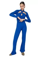 Koszulki i topy damskie - Trendyol Damskie gładkie wycięcie szczegółowe, cienkie dzianinowe topy i spodnie, Saksański niebieski, M - miniaturka - grafika 1