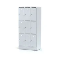 Szafki BHP - Alfa 3 Szafka ubraniowa 9-drzwiowa na cokole, drzwi szare, zamek obrotowy 1261833 - miniaturka - grafika 1