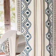 Zasłony - Zasłona gotowa lniana boho haftowana we wzory na TUNEL 130/245cm - miniaturka - grafika 1