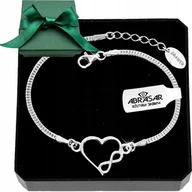 Bransoletki - BRANSOLETKA SREBRNA DAMSKA NA RĘKĘ REGULOWANA SERCE NIESKOŃCZONOŚĆ + GRAWER - miniaturka - grafika 1
