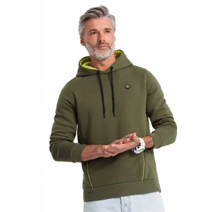 Bluza męska z kapturem na zamek oliwkowa V2 S006 S - Bluzy męskie - miniaturka - grafika 1