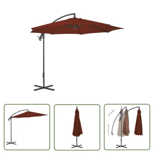 The Living Store Parasol wiszący ze stalowym słupkiem - 300 cm - terakotowy - Parasol Wiszący - Parasole ogrodowe - miniaturka - grafika 1