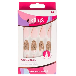Artifical Nails sztuczne paznokcie Stiletto Golden Glitter French 24szt - Sztuczne paznokcie i akcesoria - miniaturka - grafika 1