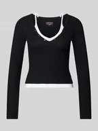 Bluzki damskie - Bluzka o kroju slim fit z długim rękawem i fakturowanym wzorem - miniaturka - grafika 1