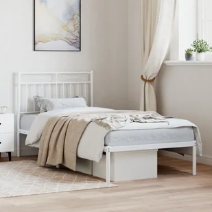 Metalowa rama łóżka z wezgłowiem, biała, 90x200 cm Lumarko! - Łóżka - miniaturka - grafika 1