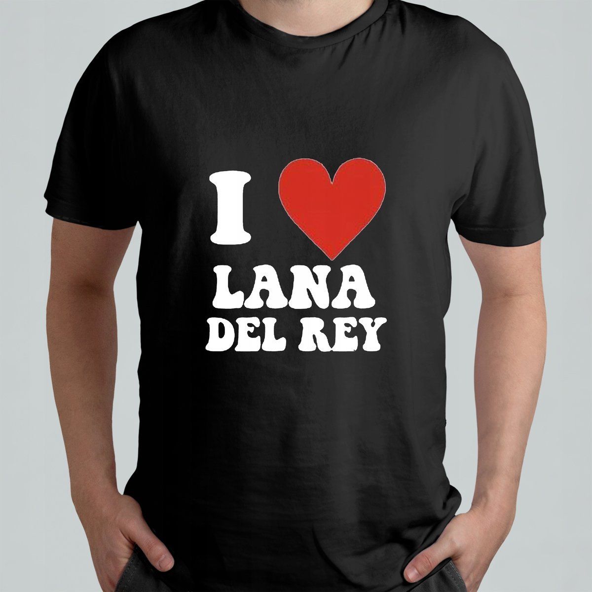 CZARNA KOSZULKA Z NADRUKIEM MĘSKA ŚMIESZNA T-SHIRT I LOVE LANA DEL REY r. L