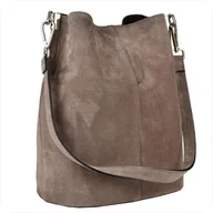 Plecaki worki - Torebka ze skóry naturalnej zamszowej worek taupe brąz - miniaturka - grafika 1