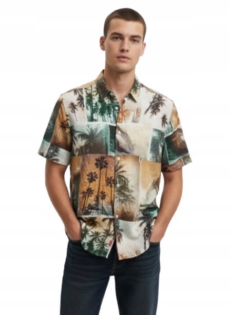 GUESS KOSZULA MĘSKA CASUAL Z KRÓTKIM RĘKAWEM I NADRUKIEM L GNA