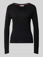 Swetry damskie - Sweter z lnu z zaokrąglonym dekoltem w serek model ‘SOFT WOOL’ - miniaturka - grafika 1