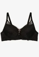 Biustonosze - Czarny Biustonosz Push Up Ozdobiony Koronką i Transparentnymi Wstawkami Temindara - miniaturka - grafika 1